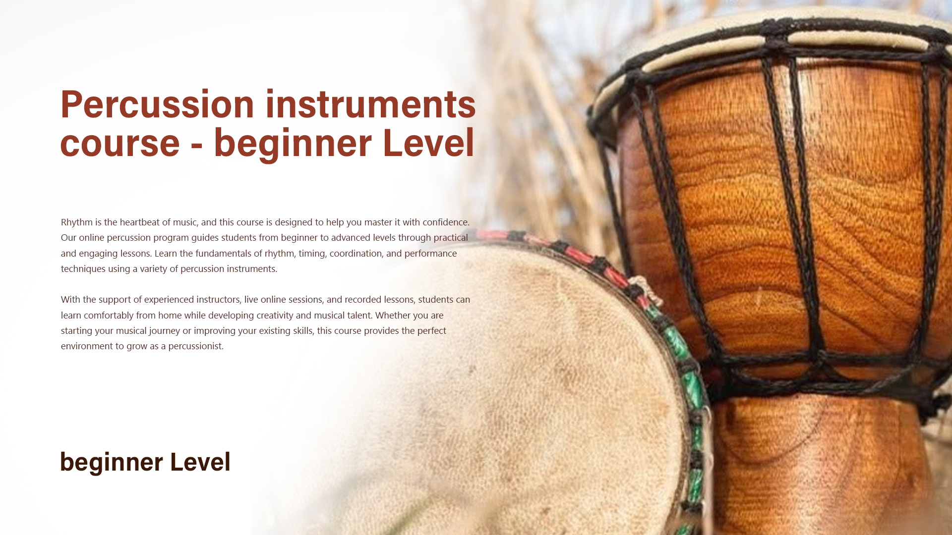 Percussion instruments course beginner Level