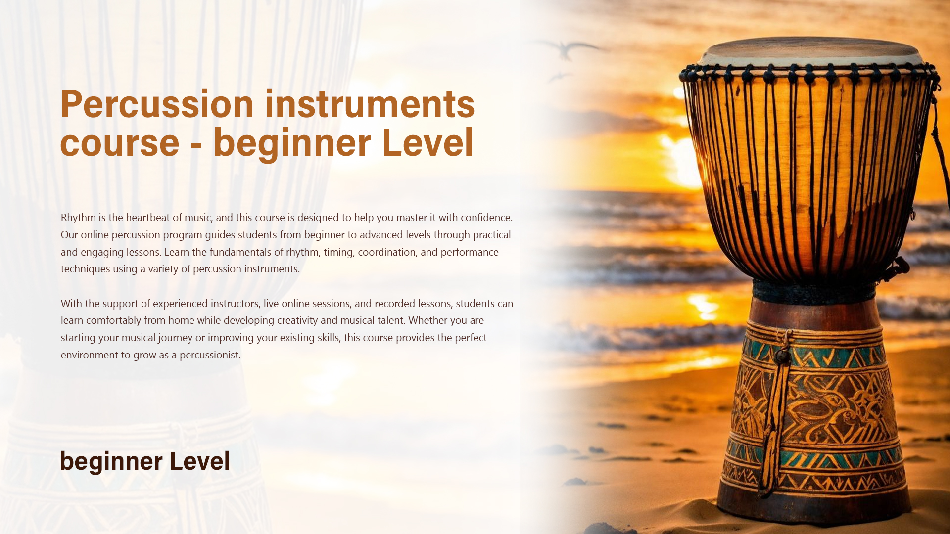 Percussion instruments course beginner Level  Group 4 - Sep 18, 2026